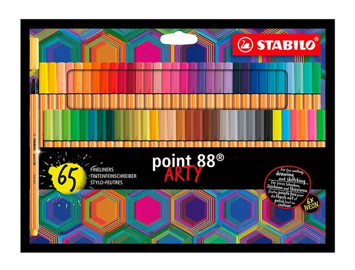 Stabilo Rotulador Point 88 Punta de Fibra Arty Line, Estuche de 65 Unidades, Colores Surtidos, Trazo 0.4 mm