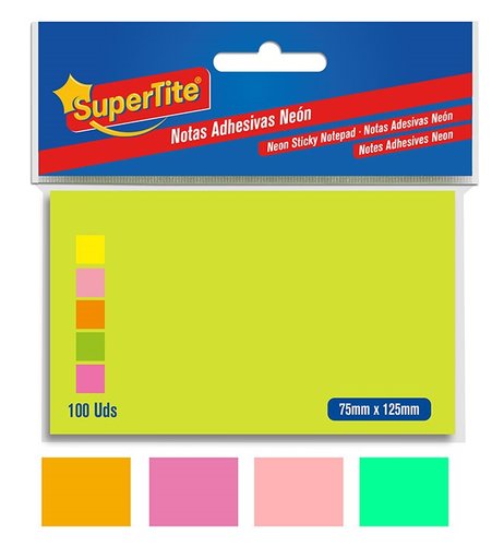 Notas Adhesivas Supertite 75X125 Neon 100 Uds (Set de 12) Notas Adhesivas Supertite 75X125 Neon 100 Uds (Set de 12)