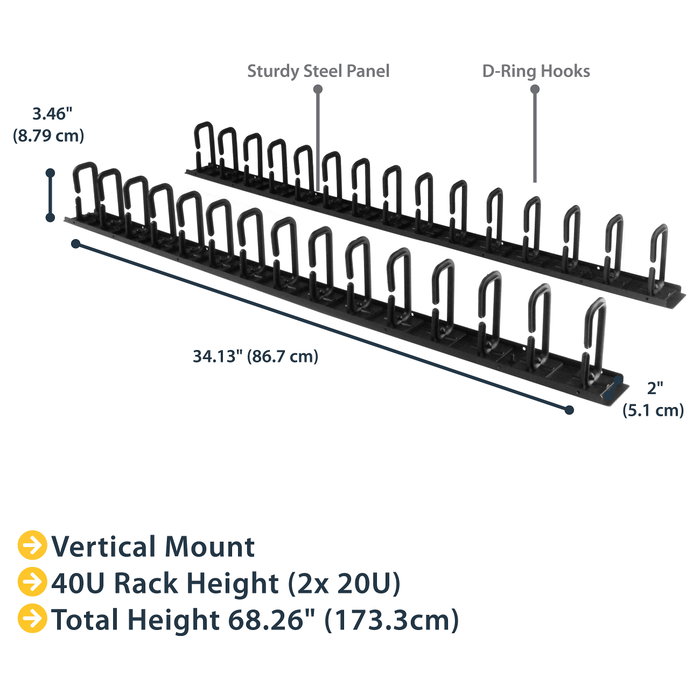 StarTech.com Gestor de Cableado Vertical con Anillas en D, 1,8m, Negro