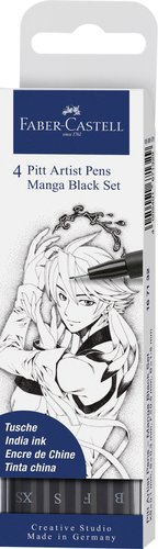 Faber Castell Pitt Manga Estuche de 4 Rotuladores Negros (XS, S, F, B) Faber Castell Pitt Manga Estuche de 4 Rotuladores Negros (XS, S, F, B)