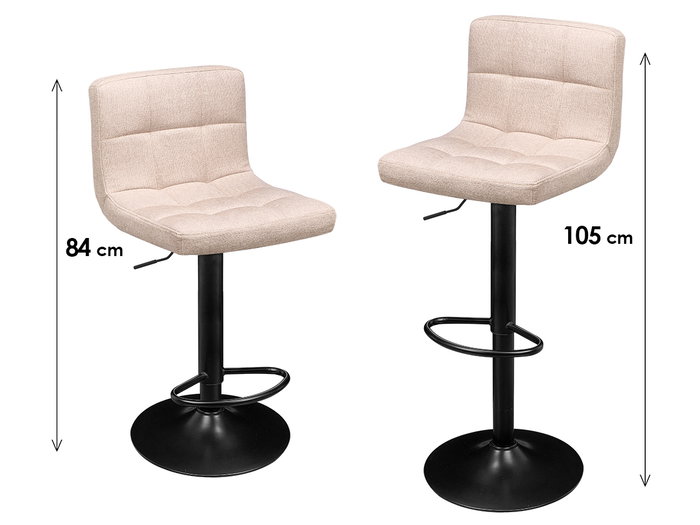 GIFTDECOR Taburete Acolchado con Respaldo Beige, Metal y Negro (Pack de 2)