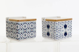 DKD Home Decor Salero de Dolomita Azulejos 750ml Azul y Blanco