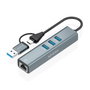 Aisens Conversor USB a Ethernet Gigabit y Hub 3xUSB 3.0, Gris
