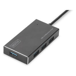 Digitus Hub USB 3.0 de 4 Puertos, USB 3.2 Gen 1 Tipo-A, 5000 Mbit/s, Negro, Aluminio, 1.2m