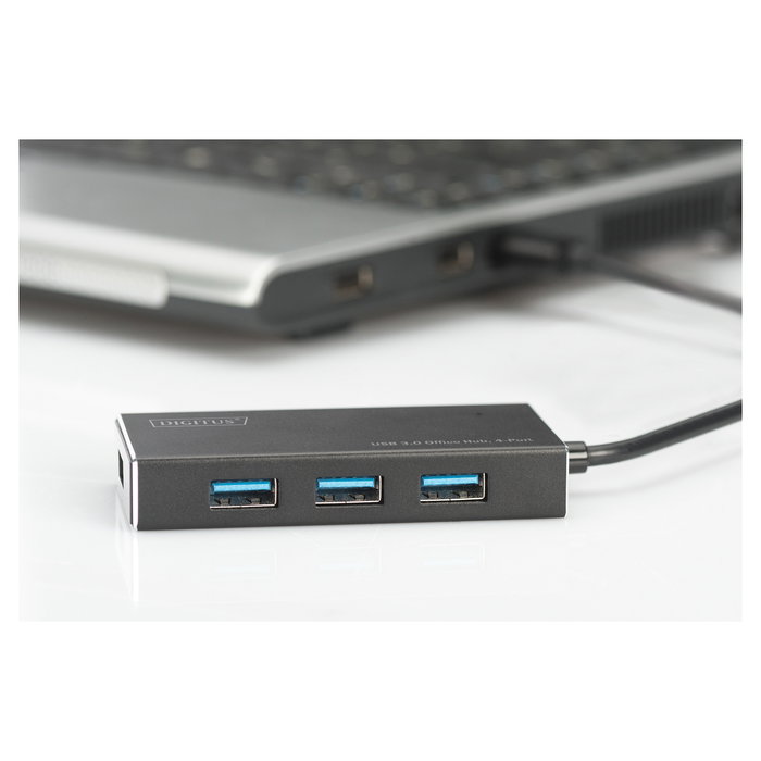 Digitus Hub USB 3.0 de 4 Puertos con Fuente de Alimentación Externa, Color Negro