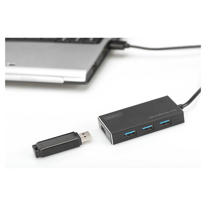 Digitus Hub USB 3.2 Gen 1 con 4 puertos y alimentación, Negro