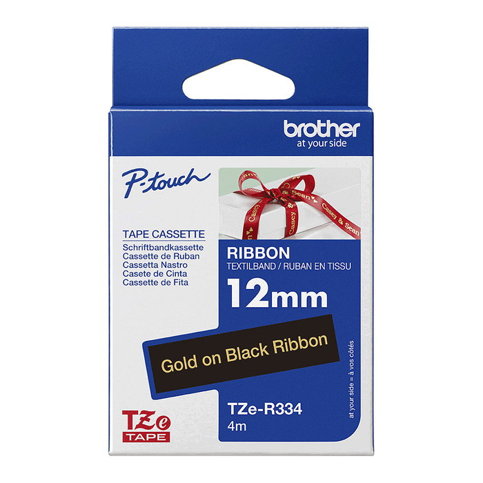 Brother Cinta TZE-R334 TZe 12mm Negro/Oro para Etiquetadora P-Touch - Compatible con PTH100, PT-H110, PT-E300VP, PT-H500, PT-P750W, PT-P900W (4m)