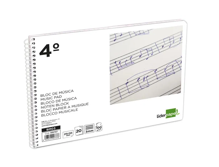 Liderpapel Bloc de música de pentagrama 3mm cuarto 20 hojas 100g/m2