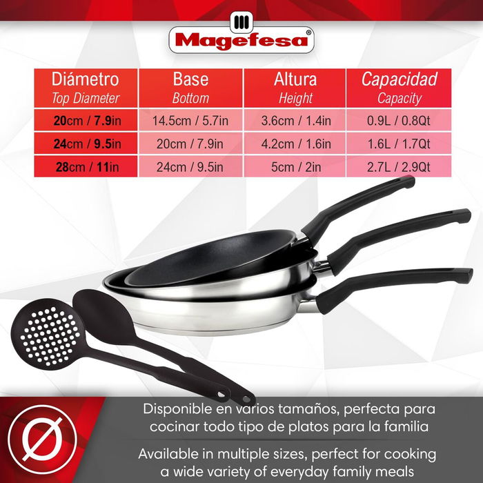 Sartén Magefesa Plateado Acero Inoxidable Ø 24 cm Ø 20 cm Ø 28 cm 3 Piezas (3 Unidades)