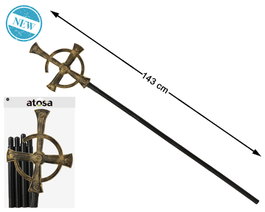 Bastón Papal con Cruz Dorada Estilo Medieval de 143 cm