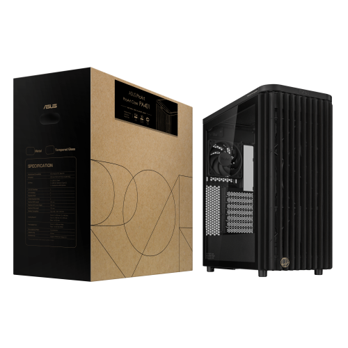 Asus ProArt PA401 Wood Edition PC Case with Glass Side Panel, Model 90DC00M0-B39000, Black on Transparent