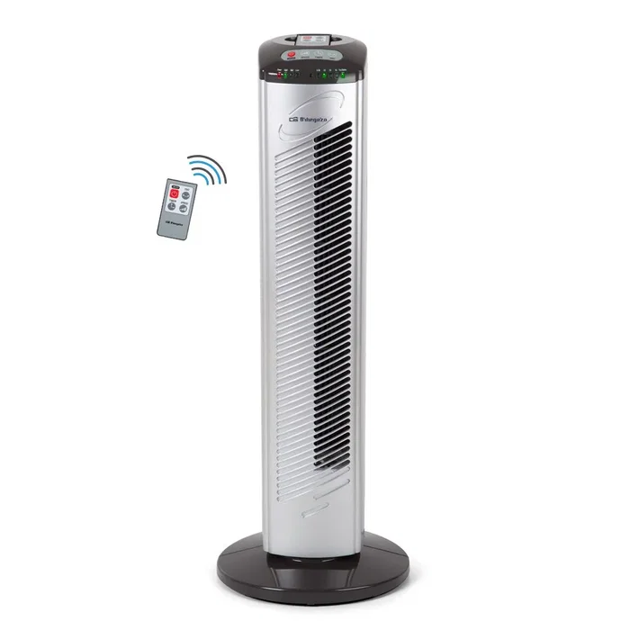 Orbegozo TWM 0975 Ventilador de Torre Oscilante, Negro/Acero Inoxidable, 45W, 3 Velocidades, Mando a Distancia, Temporizador 4h, 77 cm Alto