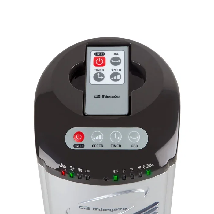 Orbegozo TWM 0975 Ventilador de Torre Oscilante, Negro/Acero Inoxidable, 45W, 3 Velocidades, Mando a Distancia, Temporizador 4h, 77 cm Alto