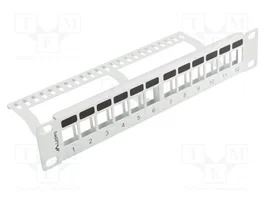 Lanberg Panel de parches vacío de 12 puertos, 1U, 10 pulgadas con organizador, gris