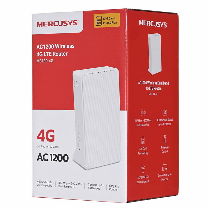 Mercusys MB130-4G Router 4G LTE AC1200 de doble banda Blanco