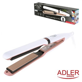Adler AD 2321 Plancha de pelo con placas cerámicas y pantalla LCD, blanco perlado