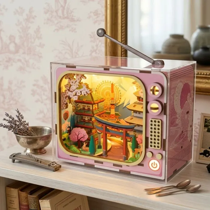 Book Nook - Kit de bricolaje para construir un sujetalibros en 3D - Fuji TV - 12,5 x × 8 x 13 cm