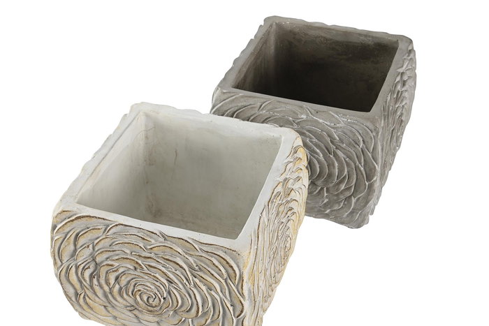 Macetero Shabby DKD Home Decor Blanco Gris 18 x 15 x 18 cm Set de 2 (4 Unidades)