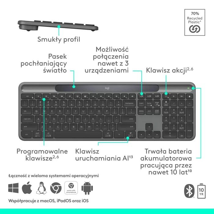 Logitech Teclado Inalámbrico Signature Slim Solar+ Grafito Diseño Polaco Logitech Teclado Inalámbrico Signature Slim Solar+ Grafito Diseño Polaco