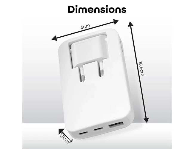 TNB Cargador GaN 65W con 2 USB-C y 1 USB-A, Enchufe Plegable - Blanco