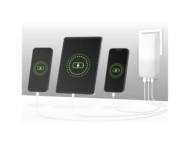 TNB Cargador GaN 65W con 2 USB-C y 1 USB-A, Enchufe Plegable - Blanco
