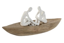 DKD Home Decor Figura de Resina y Mango Barca Blanco/Natural