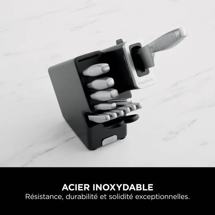 Ninja Juego de Cuchillos StaySharp de 14 Piezas - Acero Inoxidable y Bloque de Madera - K62014EUUK