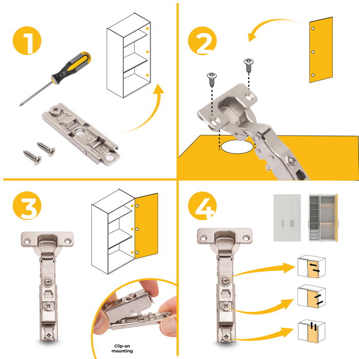 Emuca Lote de 20 bisagras rectas X91 con cierre suave y suplemento recto para atornillar, Altura 1, Acero, Niquelado Emuca Lote de 20 bisagras rectas X91 con cierre suave y suplemento recto para atornillar, Altura 1, Acero, Niquelado