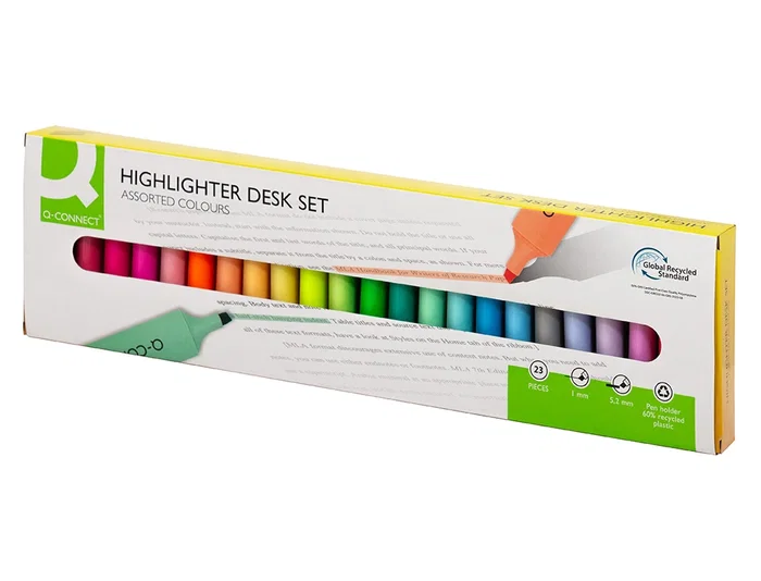 Q-connect Rotulador fluorescente punta biselada, estuche de sobremesa, 23 unidades, colores surtidos