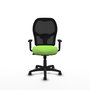 Silla de oficina Alocén con mecanismo Sincro tapizada con Tela color Pistacho y malla color Negro. Equipada con lumbar 1D, Brazos 1D y Ruedas de parqué