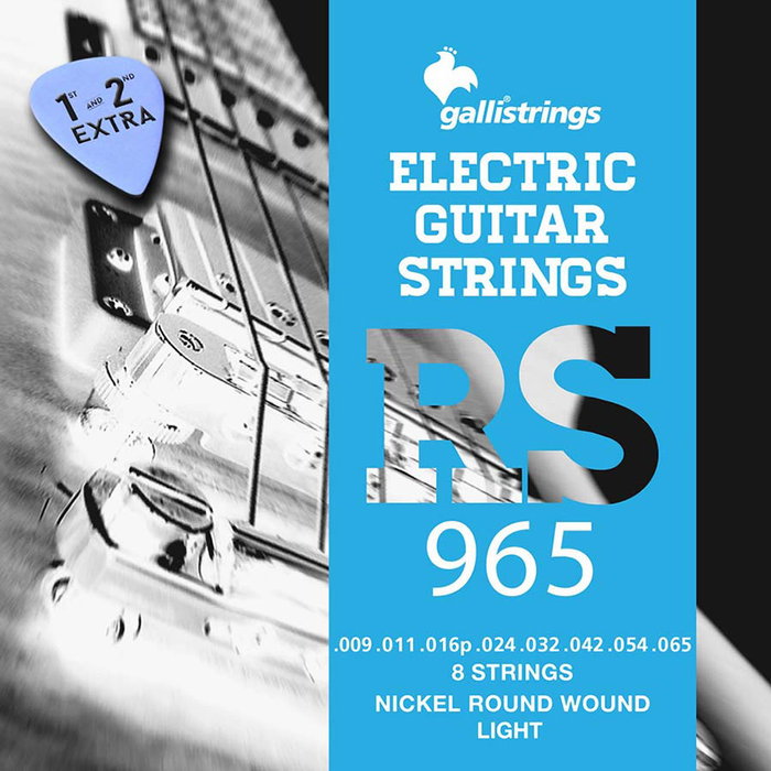 Galli Set de 8 cuerdas para guitarra eléctrica, níquel roundwound, calibre ligero Galli Set de 8 cuerdas para guitarra eléctrica, níquel roundwound, calibre ligero
