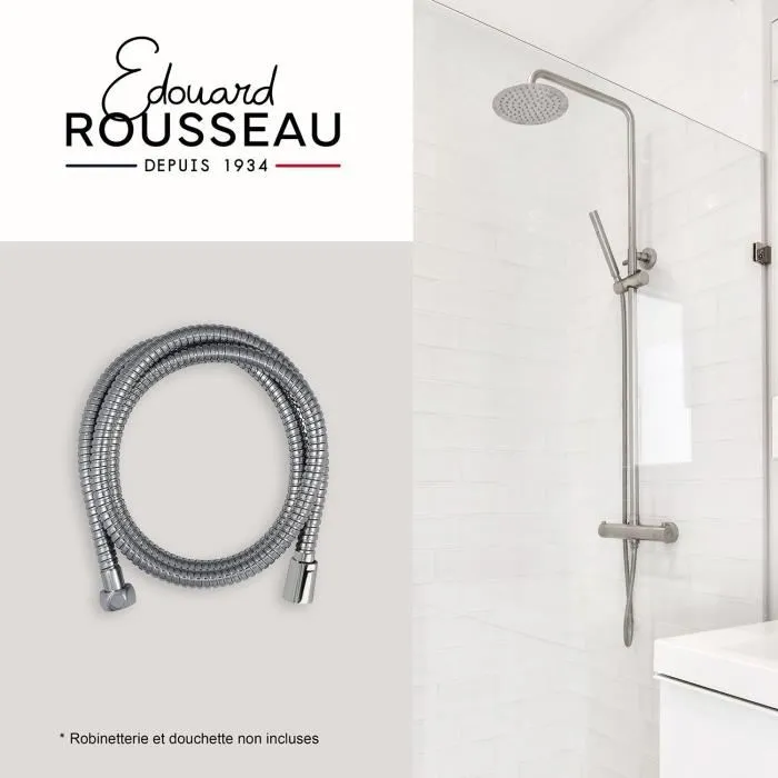 Edouard Rousseau Flexo de ducha ROU3047404226367 Acero Inoxidable Cromado con Doble Grapa 2m Anti-torsión Reducción Caudal