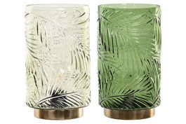 DKD Home Decor Decoracion Luminosa Tropical Verde Claro Verde Oscuro Cristal Metal LED 14 x 26 x 14 cm (2 Unidades)