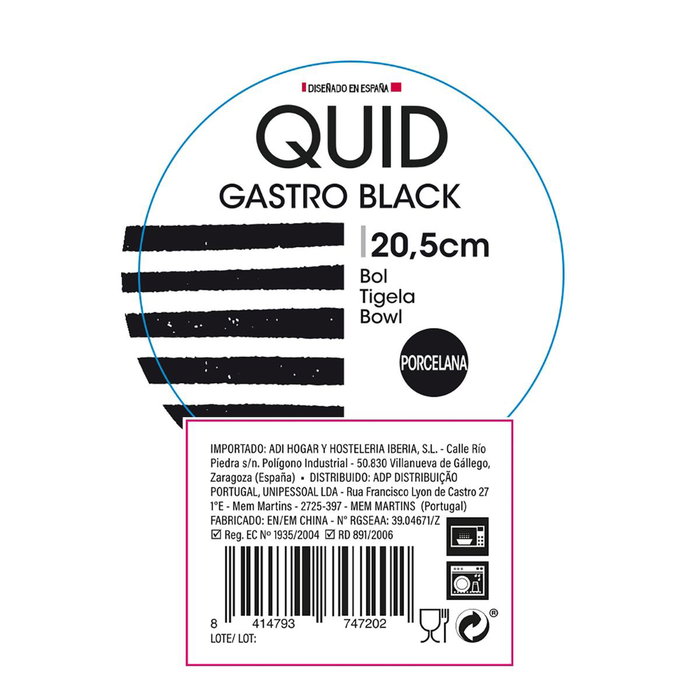 Quid Bol Ensaladera Porcelana Gastro Black 20,5 cm (6 Unidades)