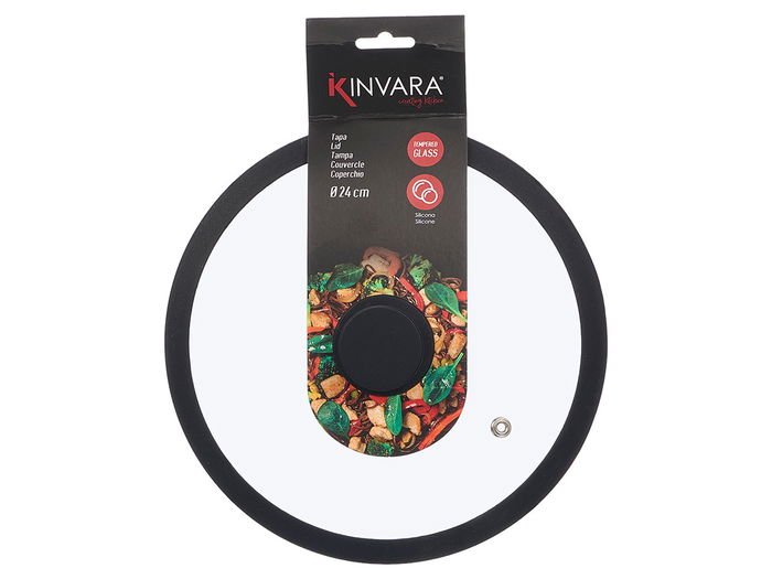 Kinvara Tapa de Cristal con Silicona Transparente y Negro 24 cm de Diámetro (Set de 12)