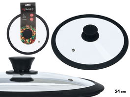 Kinvara Tapa de Cristal con Silicona Transparente y Negro 24 cm de Diámetro (Set de 12)