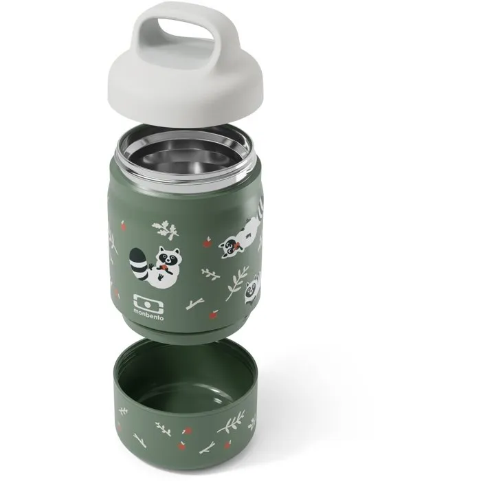 Monbento Fiambrera isotérmica Handy Racoon infantil 2 compartimentos 350 ml + 150 ml