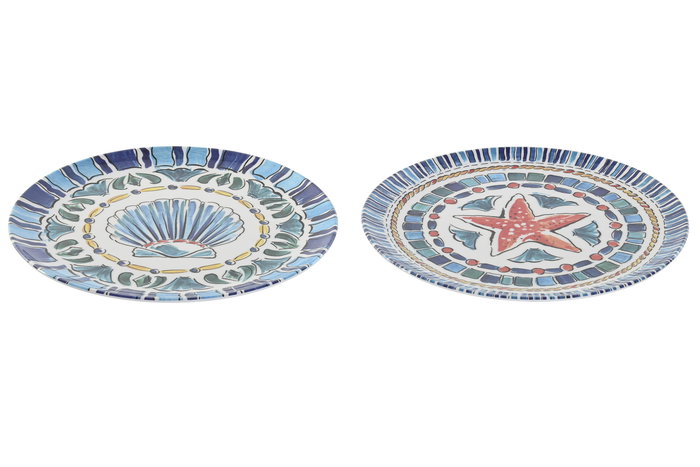 DKD Home Decor Plato Atlantico Naranja Azul Blanco 20 x 1 x 20 cm (12 Unidades) DKD Home Decor Plato Atlantico Naranja Azul Blanco 20 x 1 x 20 cm (12 Unidades)
