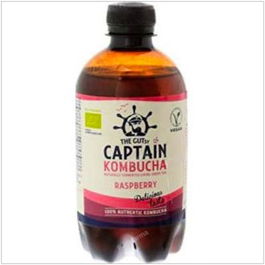 CAPTAIN Kombucha Frambuesa 400Ml Bio Alimento Fermentado Vegano Sin Gluten Rico En Antioxidantes
