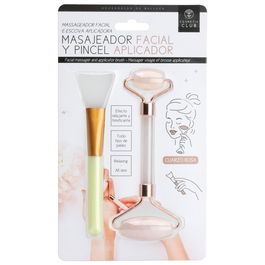 Cosmetic Club Masajeador Facial Y Aplicador De Mascarilla De Silicona Con Rodillo De Cuarzo Rosa