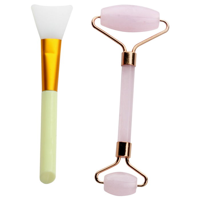 Cosmetic Club Masajeador Facial Y Aplicador De Mascarilla De Silicona Con Rodillo De Cuarzo Rosa