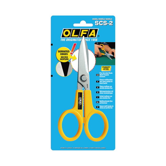 Olfa SCS-2 Tijera Multiusos de 172.8 mm, Hojas de Acero Inoxidable con Filo Serrado Antideslizante, Mangos ABS, Para Diestros y Zurdos