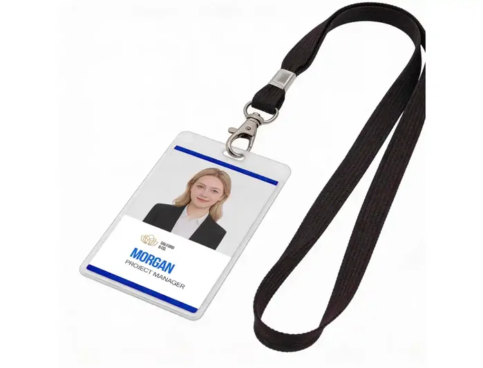 Q-Connect Cordón Plano Negro con Gancho Metálico para Identificadores y Tarjetas de Acceso