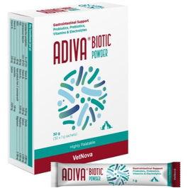 Vetnova Adiva Biotic Powder 30 gr, Polvo Probiótico para Animales, 30 Sobres de 1 gr