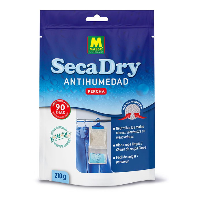 Massó Percha Deshumidificadora Secadry 210 g - Percha Antihumedad para Armario con Aroma White Musk Massó Percha Deshumidificadora Secadry 210 g - Percha Antihumedad para Armario con Aroma White Musk