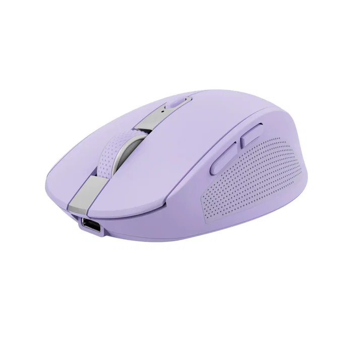 Trust Ozaa Ratón Inalámbrico para Oficina, Compacto, RF 2.4GHz + Bluetooth, 6 Botones Silenciosos, 3200 DPI, Batería Recargable USB-C, Color Lila/Morado, para Windows, Mac, ChromeOS