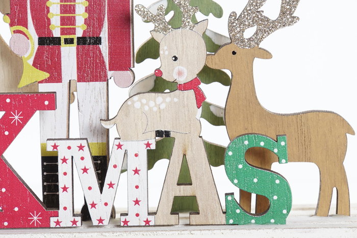 DKD Home Decor Decoración de Madera XMAS Surtido de 3 Piezas Multicolor