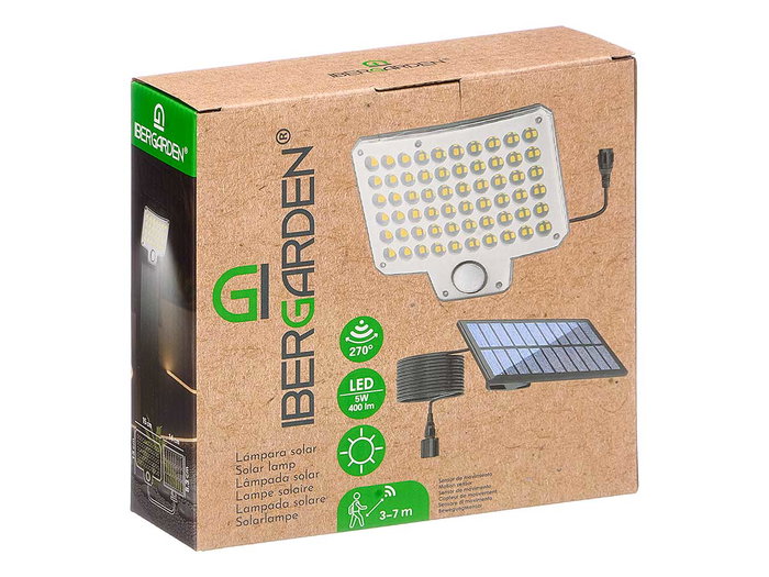 Ibergarden Lámpara Solar LED 400 Lm, Sensor de Movimiento, IP44, Color Negro o Plata, Dimensiones 16 x 6 x 16.5 cm (Set de 6)