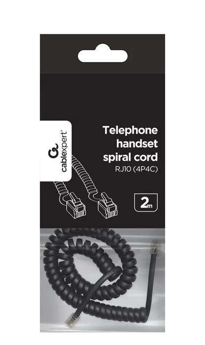 Gembird Cable en espiral telefónico negro 2m RJ10 (4P4C) para auricular TC4P4CS-2M