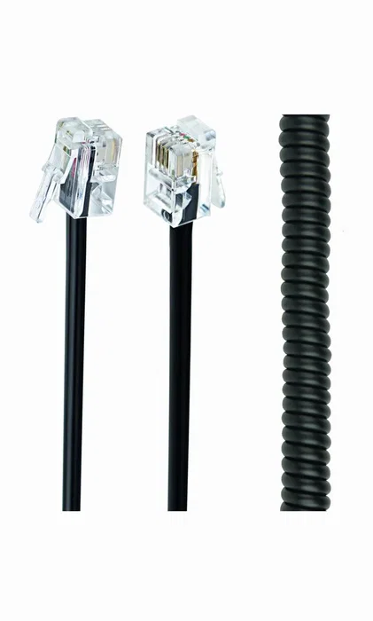 Gembird Cable en espiral telefónico negro 2m RJ10 (4P4C) para auricular TC4P4CS-2M